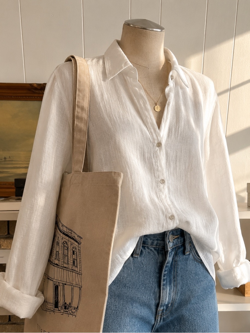 NWOT Classic 100% Linen White Long-Sleeve Button-Down Shirt